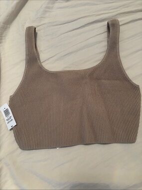 Babaton Aritzia - Ribbed One-Shoulder Knit Crop Top in Fluent Taupe Medium